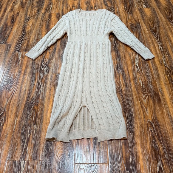 SHEIN Dresses & Skirts - Size XL Beige Cable Knit Midi Sweater Dress Long Sleeve Front Slit 0XL SHEIN